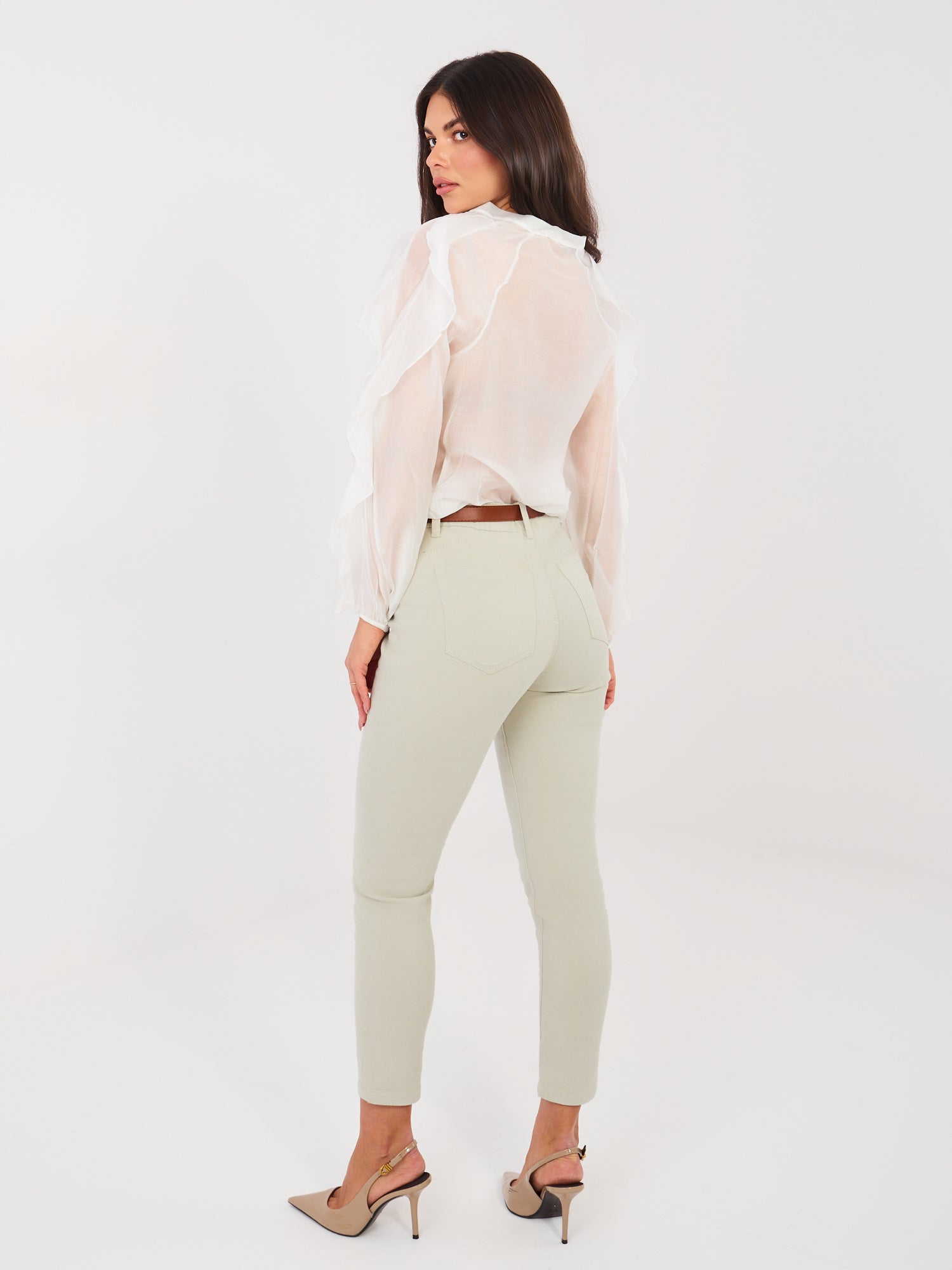 Jasnoszare damskie jeansy skinny z wysokim stanem