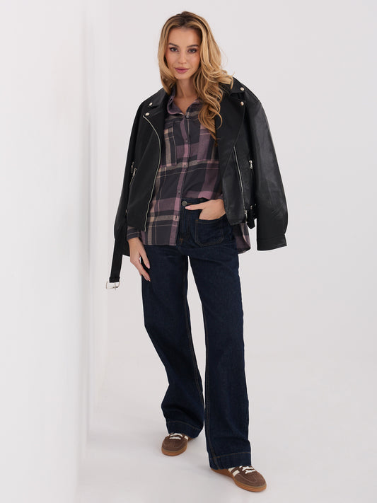 STITCH & SOUL Jasnoszaro-różowa flanelowa koszula w kratę
