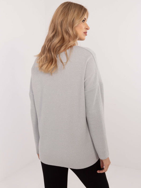 Jasnoszary sweter oversize w jednolitym kolorze