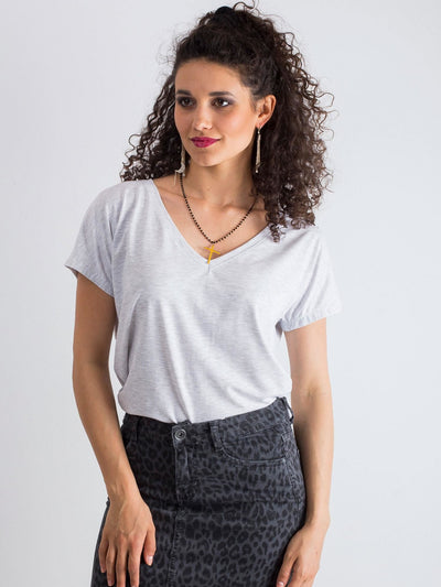 Melanżowy t-shirt V-neck jasnoszary