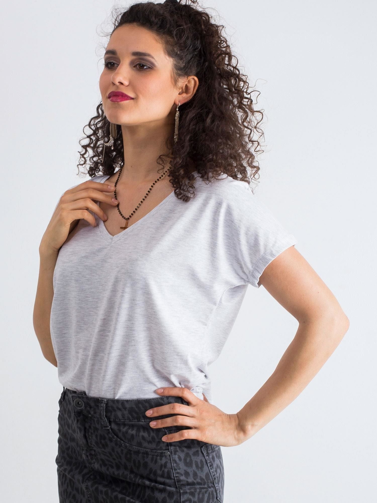 Melanżowy t-shirt V-neck jasnoszary