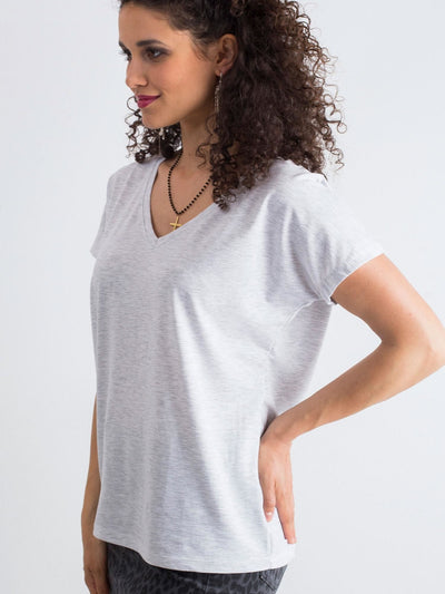 Melanżowy t-shirt V-neck jasnoszary