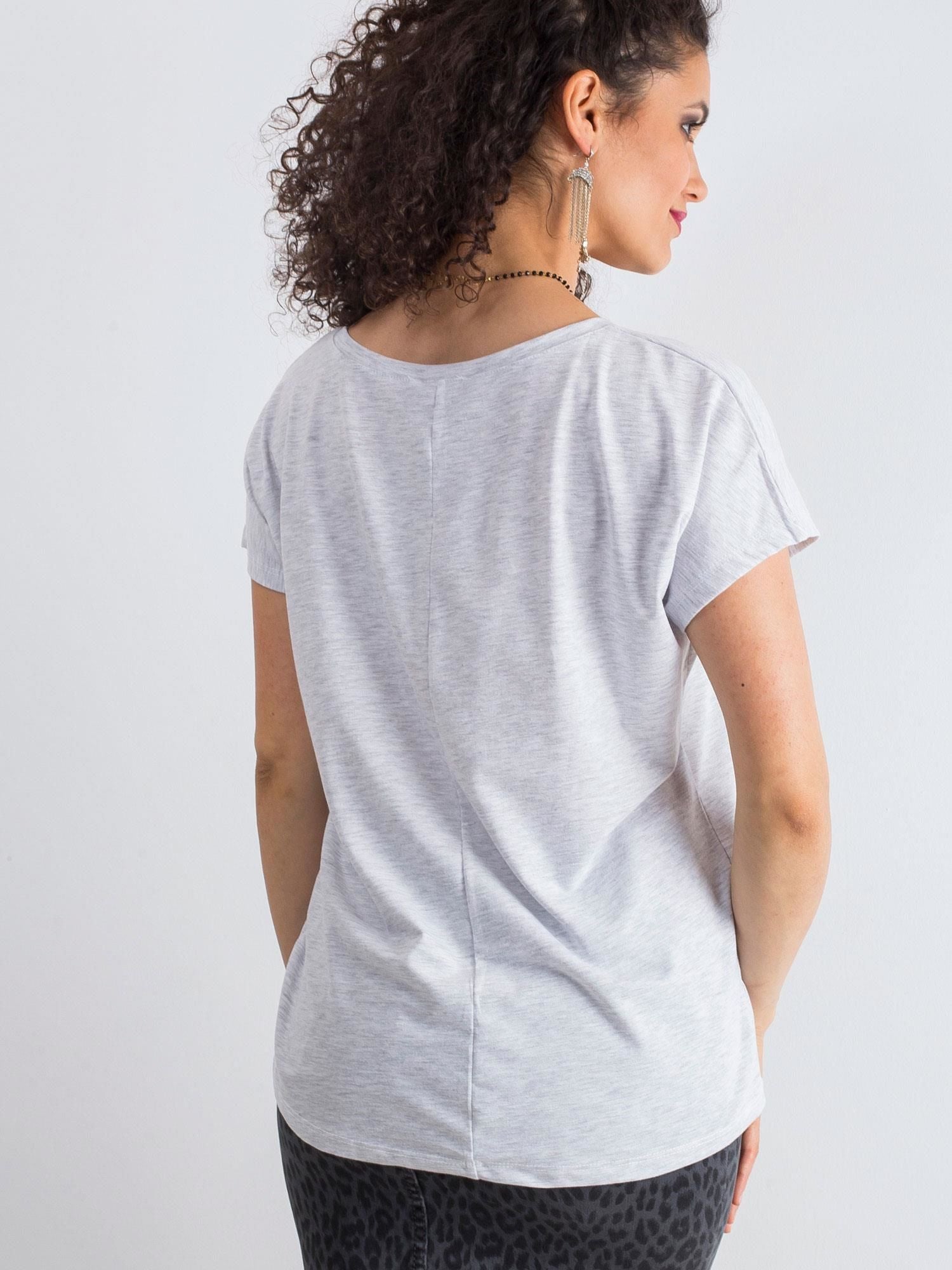 Melanżowy t-shirt V-neck jasnoszary