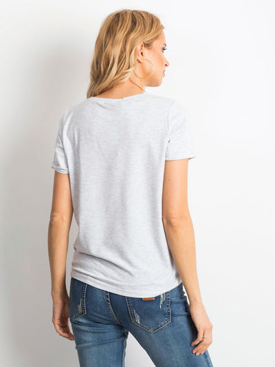 Bawełniany melanżowy t-shirt damski basic jasnoszary
