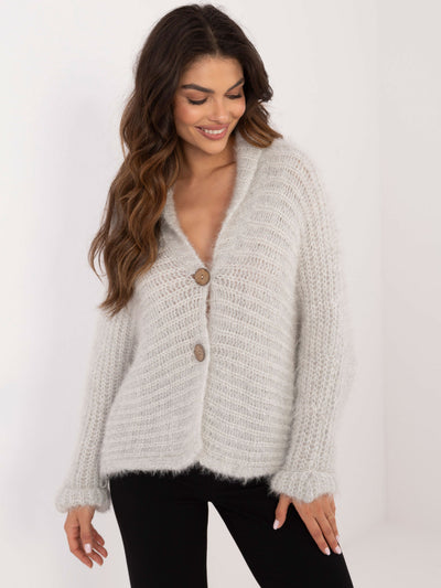 OCH BELLA Jasnoszary rozpinany sweter oversize