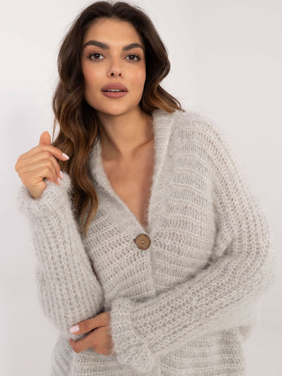 OCH BELLA Jasnoszary rozpinany sweter oversize