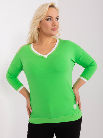 Jasnozielona gładka bluzka plus size z bawełny