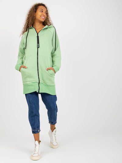 Jasnozielona długa rozpinana bluza basic z kieszeniami RUE PARIS