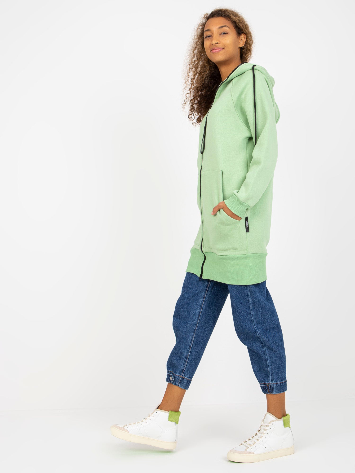 Jasnozielona długa rozpinana bluza basic z kieszeniami RUE PARIS