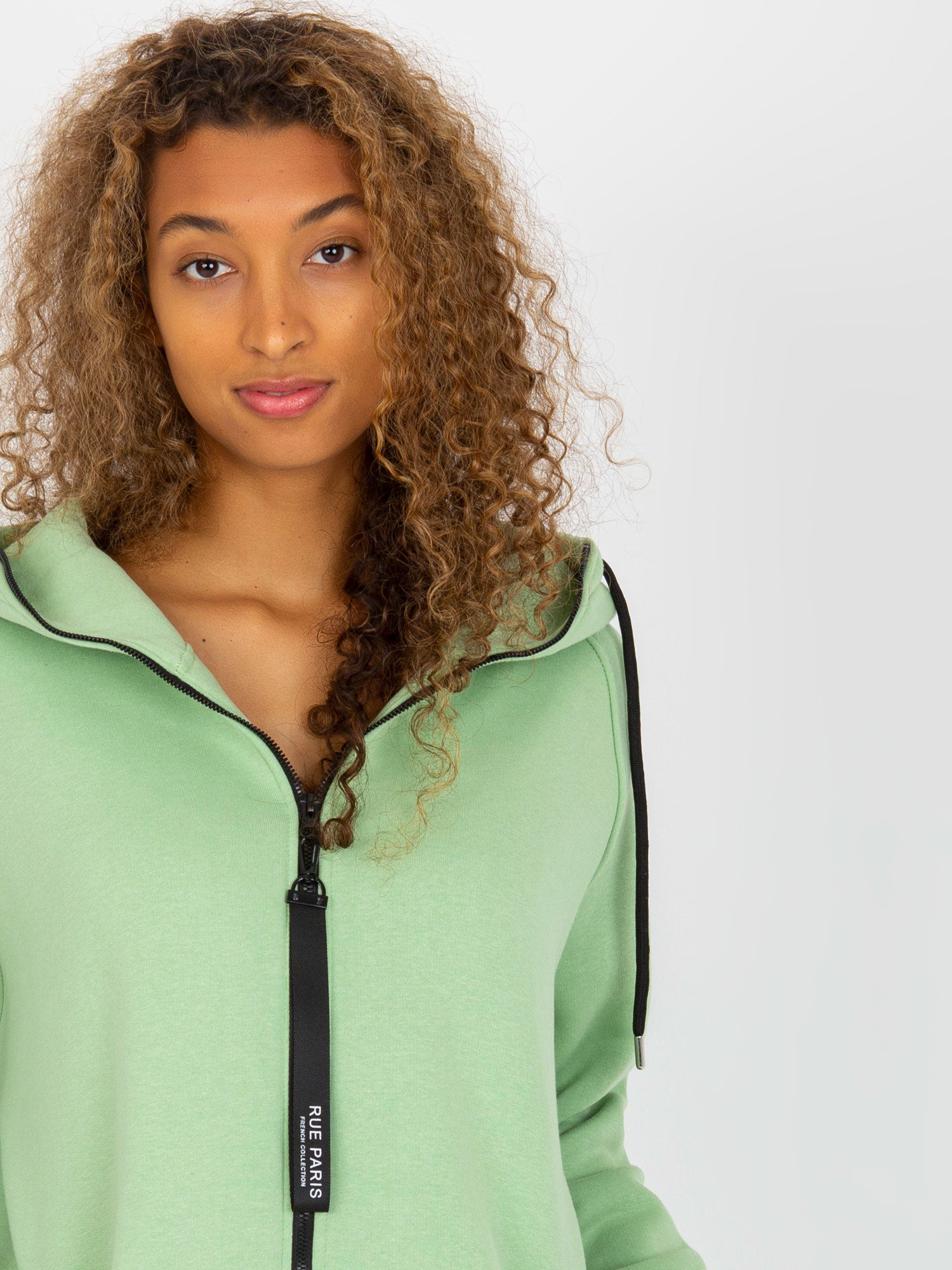 Jasnozielona dresowa bluza basic na suwak RUE PARIS