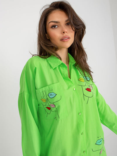 Jasnozielona koszula z nadrukiem o kroju oversize