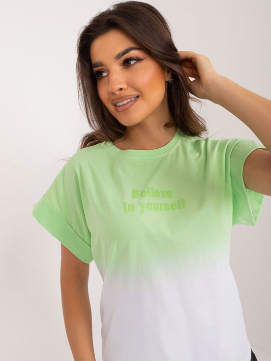 Jasnozielony bawełniany t-shirt damski ombre