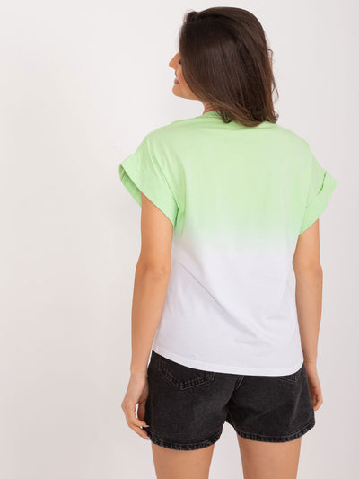 Jasnozielony bawełniany t-shirt damski ombre
