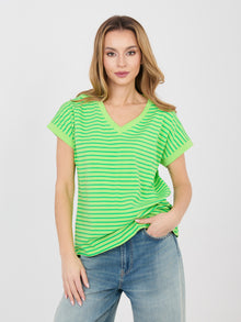Jasnozielony damski t-shirt oversize z dekoltem V