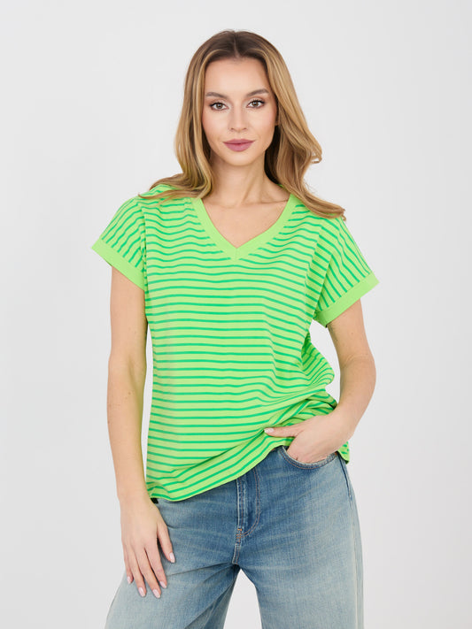 Jasnozielony damski t-shirt oversize z dekoltem V