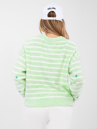 Jasnozielony damski sweter w serduszka