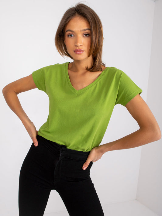 Bawełniany t-shirt V-neck jasnozielony