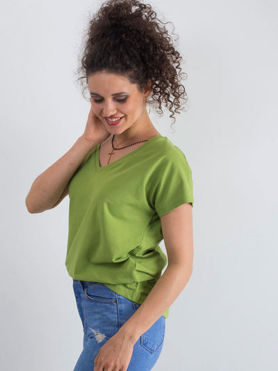 Bawełniany t-shirt V-neck jasnozielony