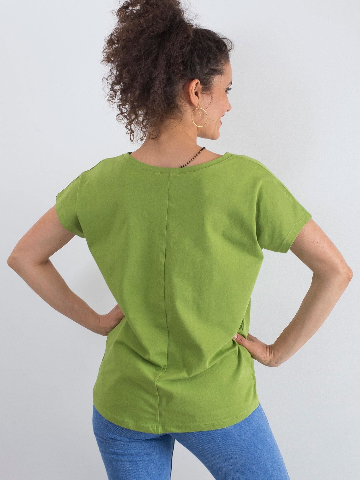 Bawełniany t-shirt V-neck jasnozielony