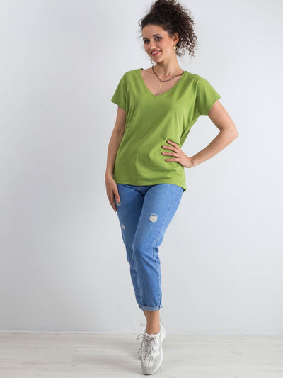 Bawełniany t-shirt V-neck jasnozielony