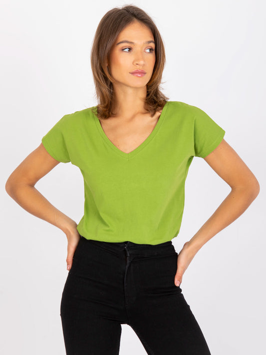 Bawełniany t-shirt V-neck jasnozielony