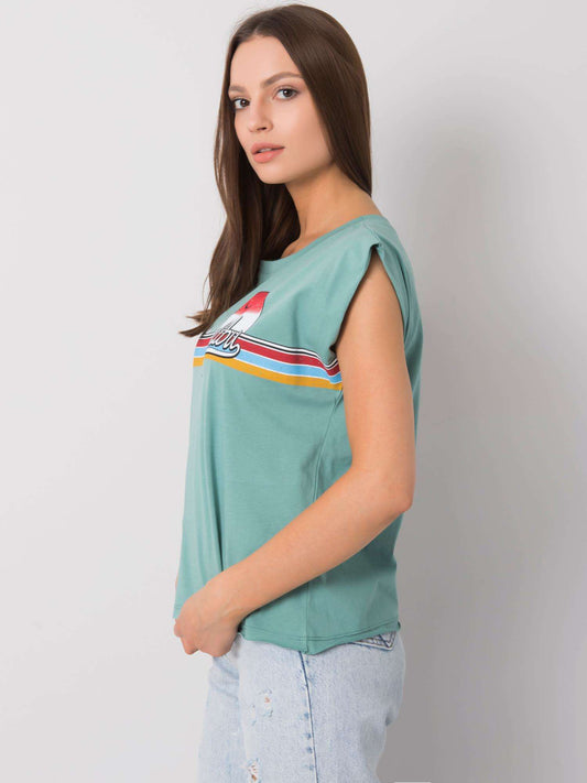 Jasnozielony bawełniany t-shirt damski z nadrukiem