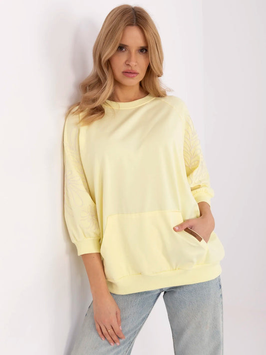 RUE PARIS Jasnożółta bluza kangurka z haftem na rękawach