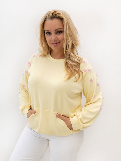 Jasnożółta damska bluza plus size bez kaptura