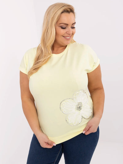 Jasnożółta bluzka plus size z okrągłym dekoltem