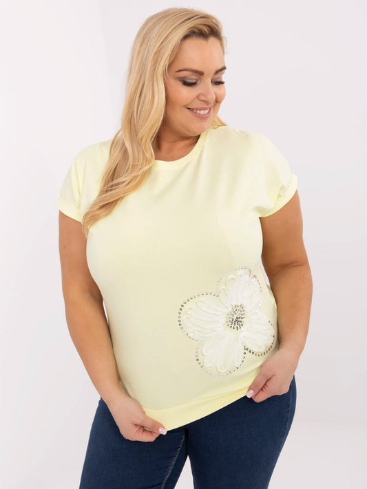 Jasnożółta bluzka plus size z okrągłym dekoltem