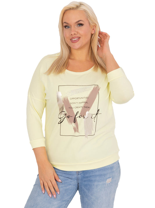 Jasnożółta bluzka plus size z okrągłym dekoltem