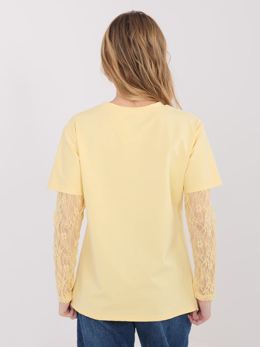 Jasnożółta damska bluzka z imitacją t-shirtu
