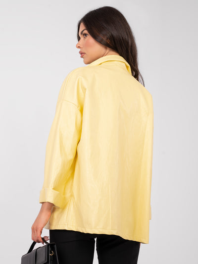 RUE PARIS Jasnożółta marynarka oversize z ekoskóry