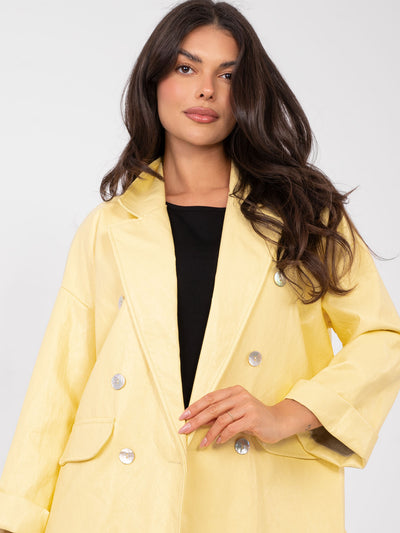 RUE PARIS Jasnożółta marynarka oversize z ekoskóry