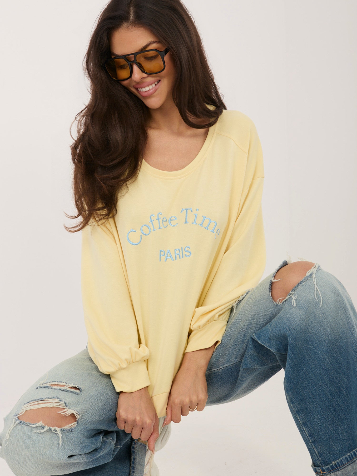 RUE PARIS Jasnożółta bluza oversize bez kaptura
