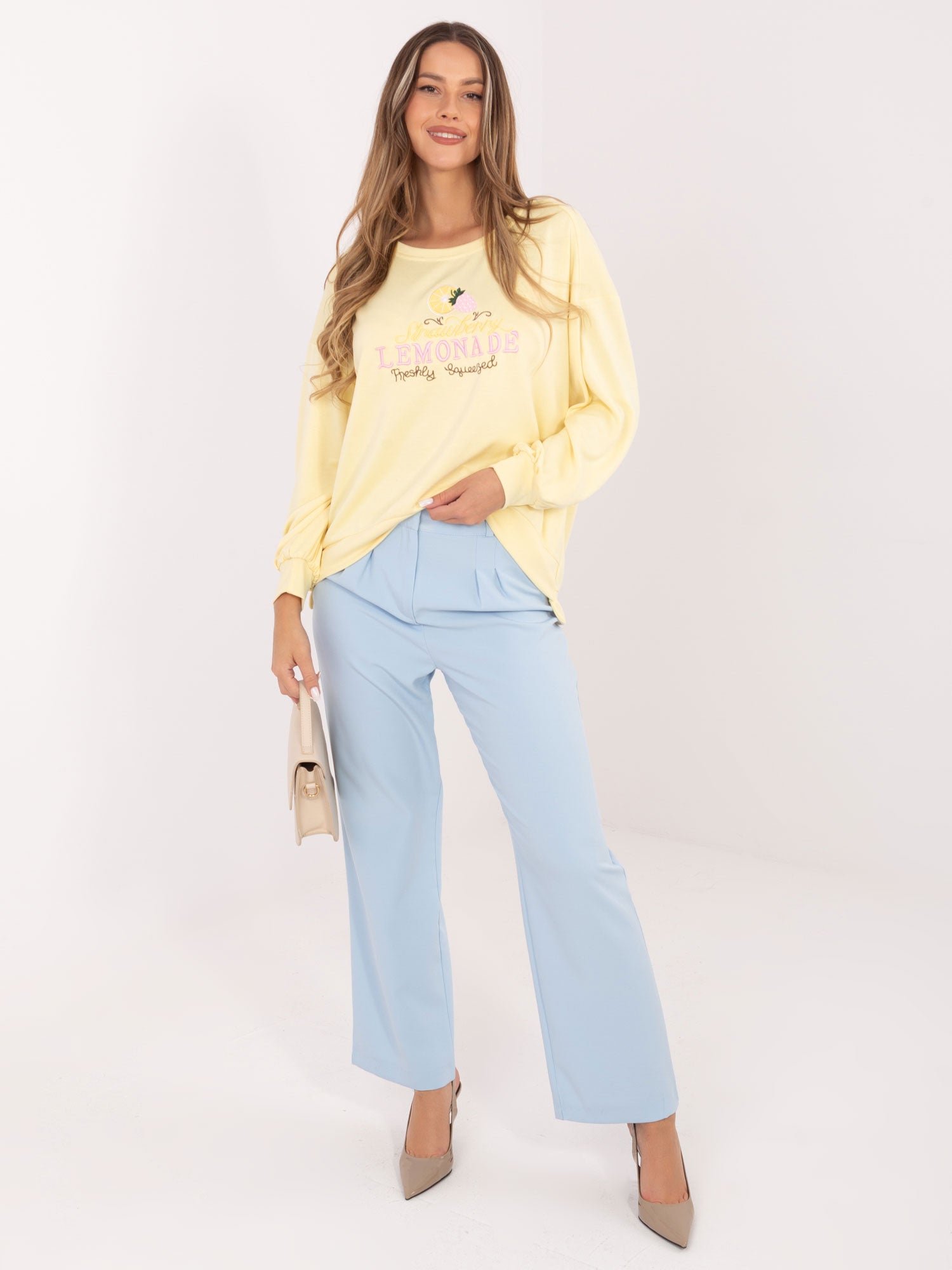 RUE PARIS Jasnożółta damska bluza oversize z napisami