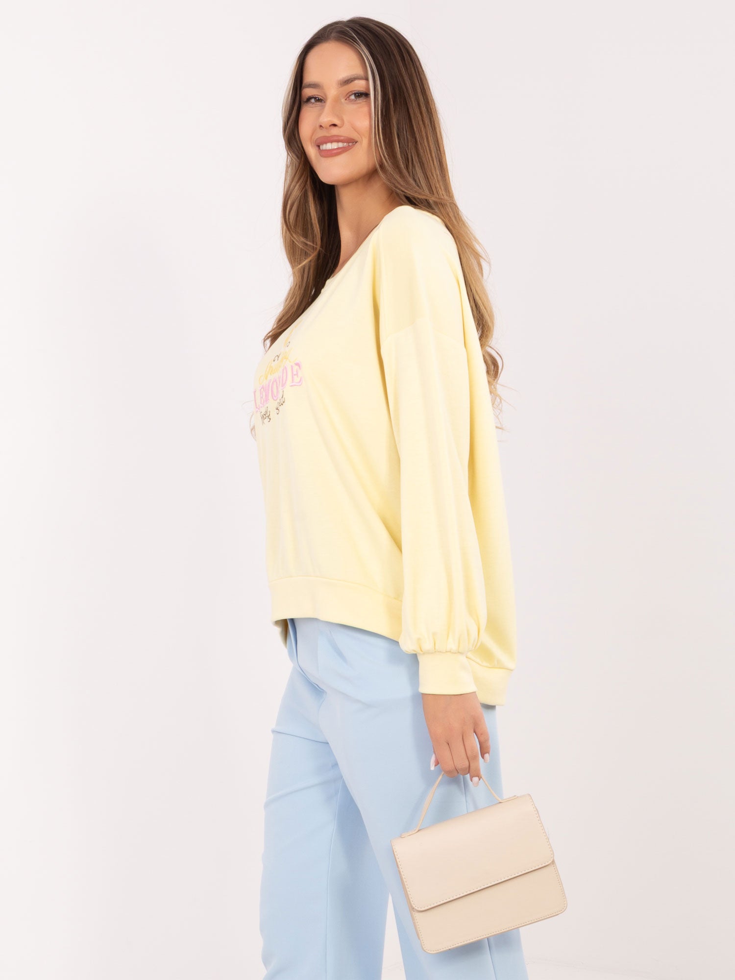 RUE PARIS Jasnożółta damska bluza oversize z napisami