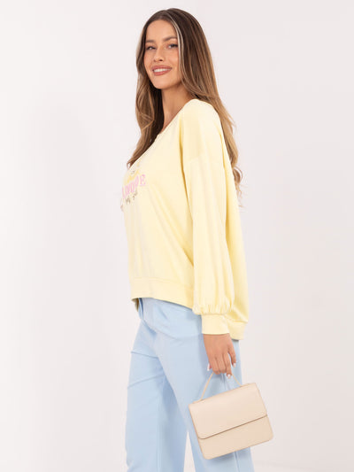 RUE PARIS Jasnożółta damska bluza oversize z napisami