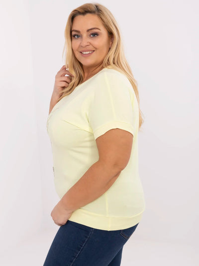 Jasnożółta damska bluzka plus size z krótkim rękawem