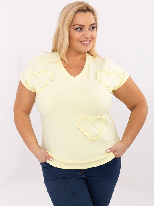 Jasnożółta bluzka plus size z krótkim rękawem