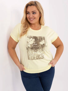 Jasnożółta damska bluzka plus size z napisami