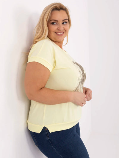 Jasnożółta damska bluzka plus size z napisami