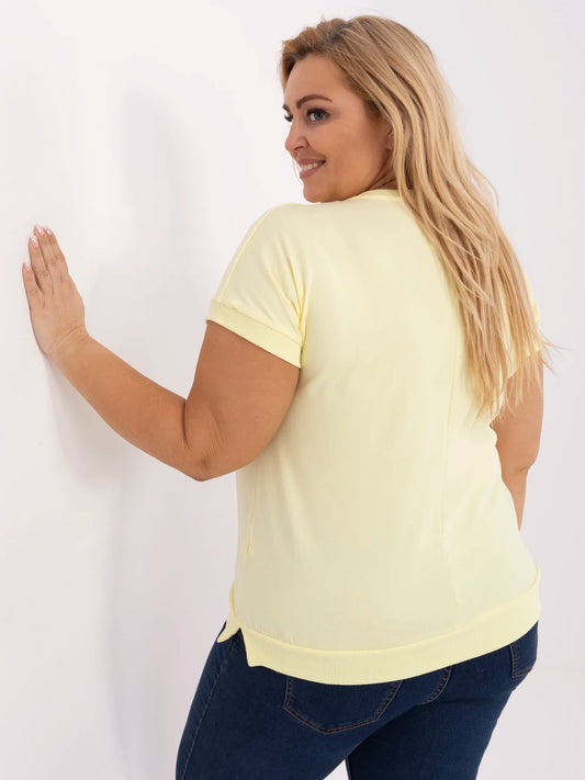 Jasnożółta damska bluzka plus size z napisami