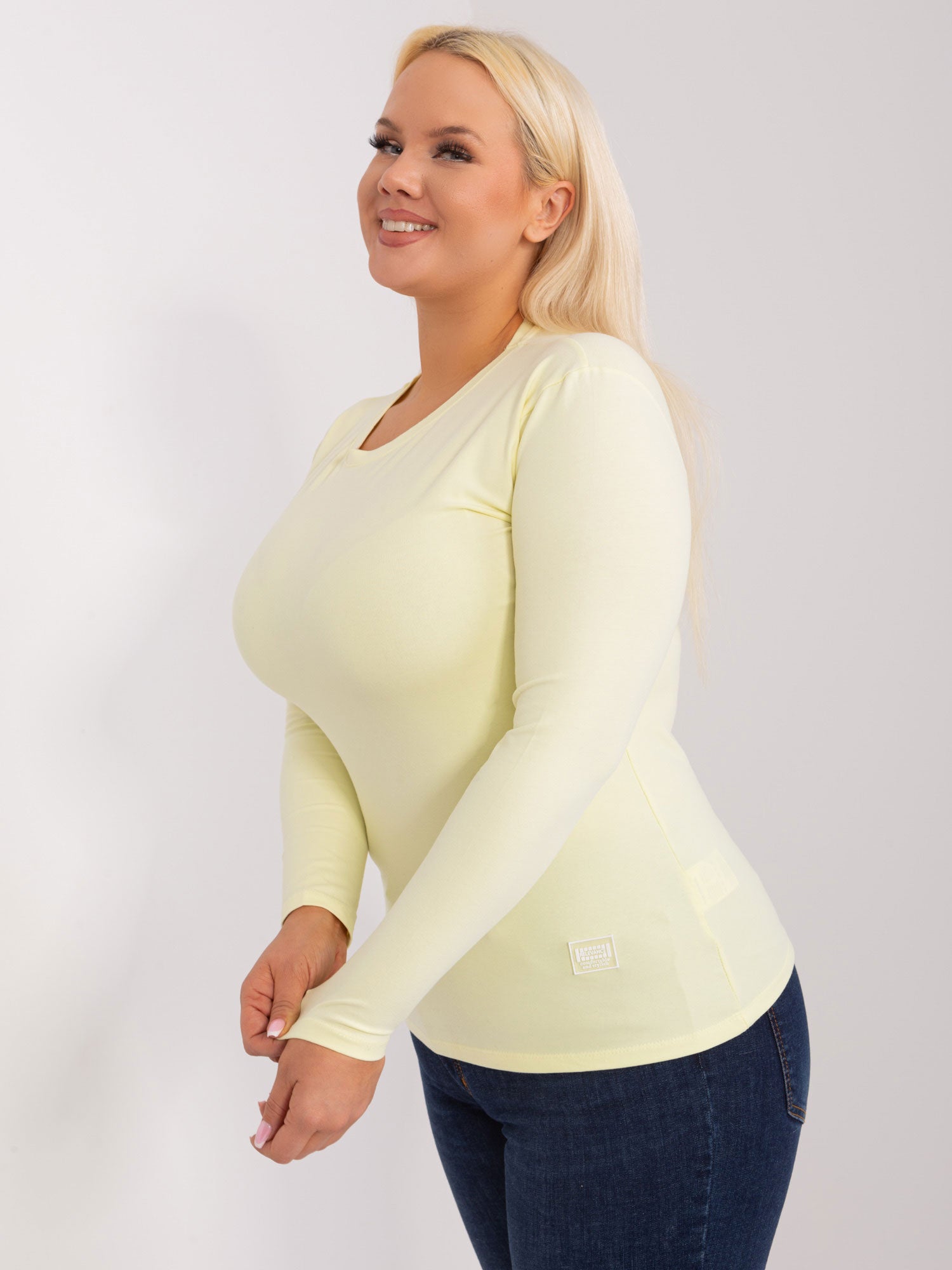 Jasnożółta bluzka plus size z długim rękawem
