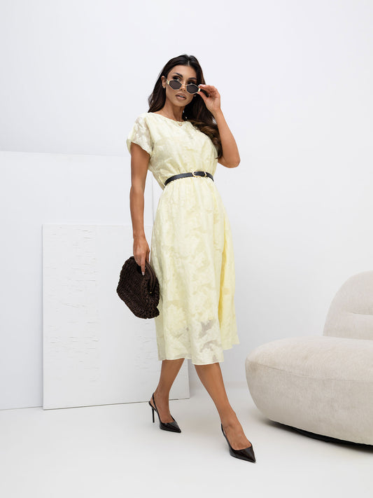 RUE PARIS Jasnożółta elegancka sukienka z podszewką