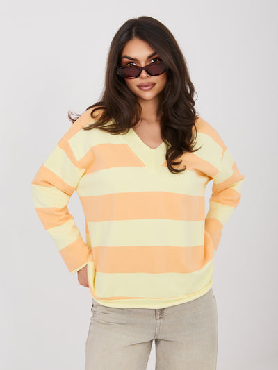 Jasnożółto-pomarańczow casualowa bluza oversize w paski