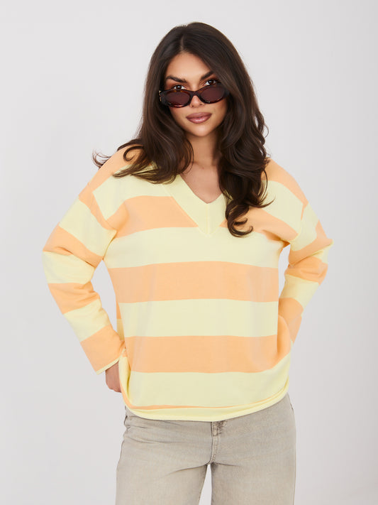 Jasnożółto-pomarańczow casualowa bluza oversize w paski