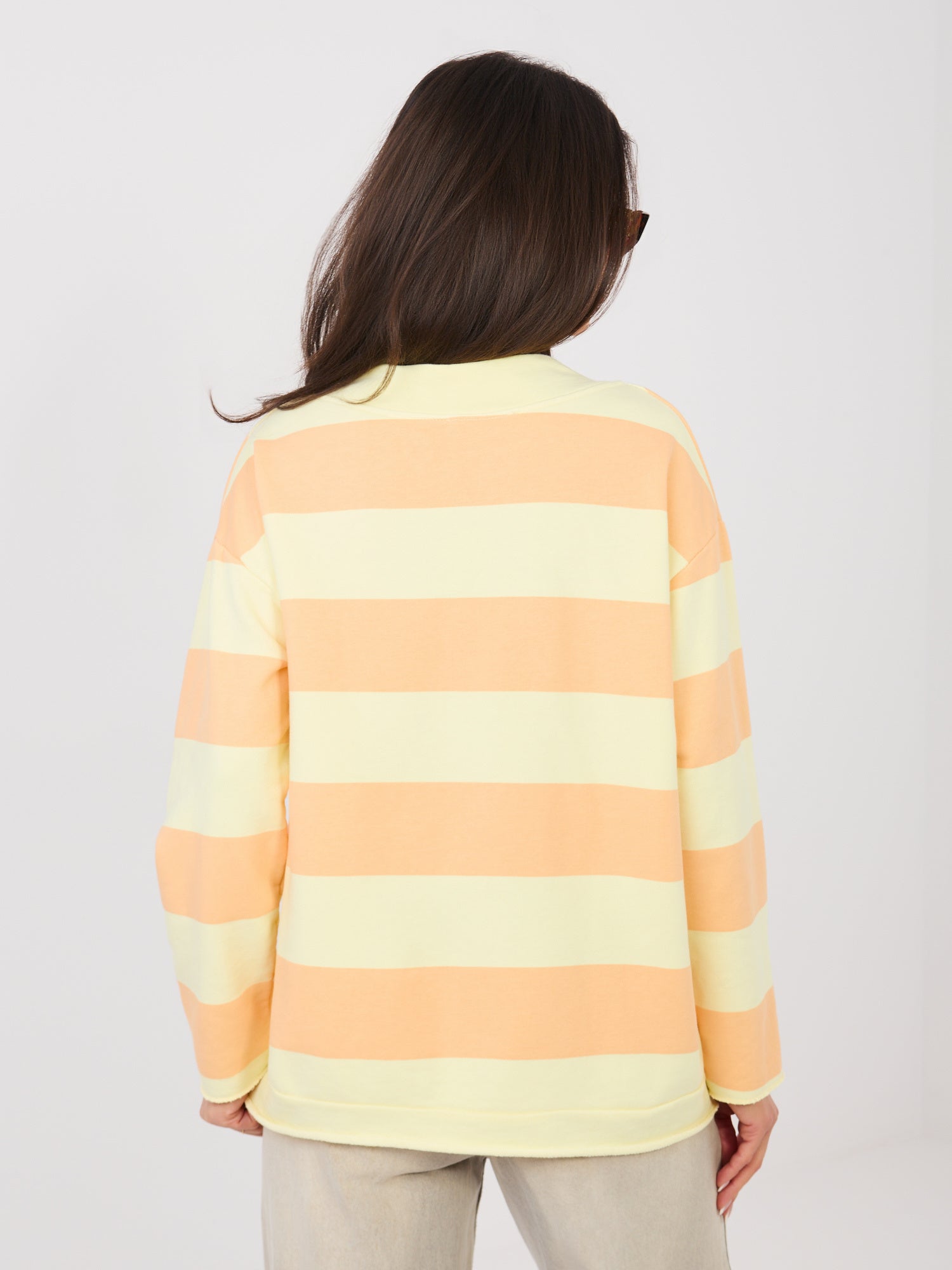 Jasnożółto-pomarańczow casualowa bluza oversize w paski
