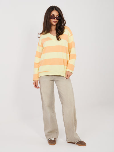 Jasnożółto-pomarańczow casualowa bluza oversize w paski