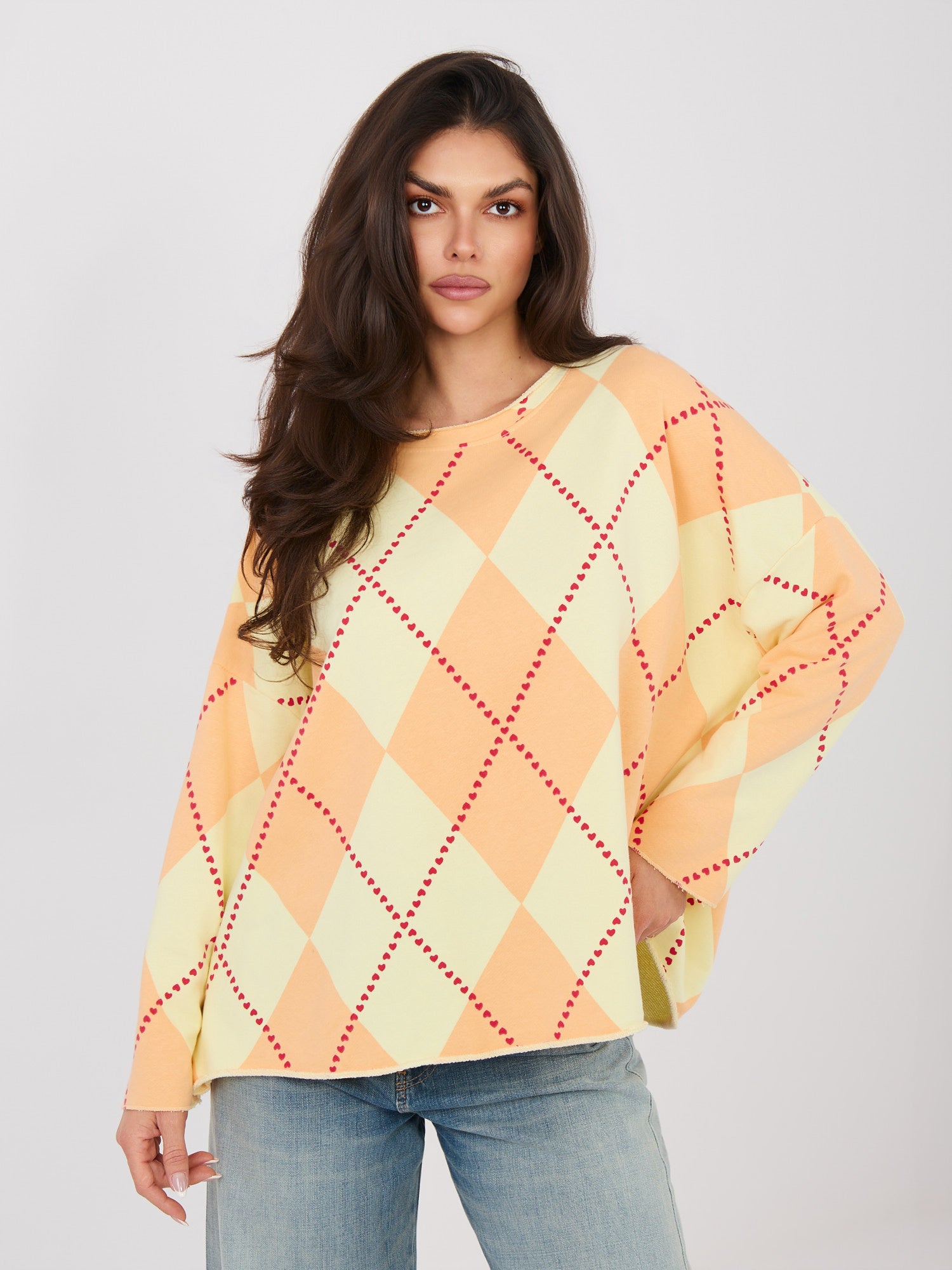 Jasnożółto-pomarańczowa bluza oversize bez kaptura
